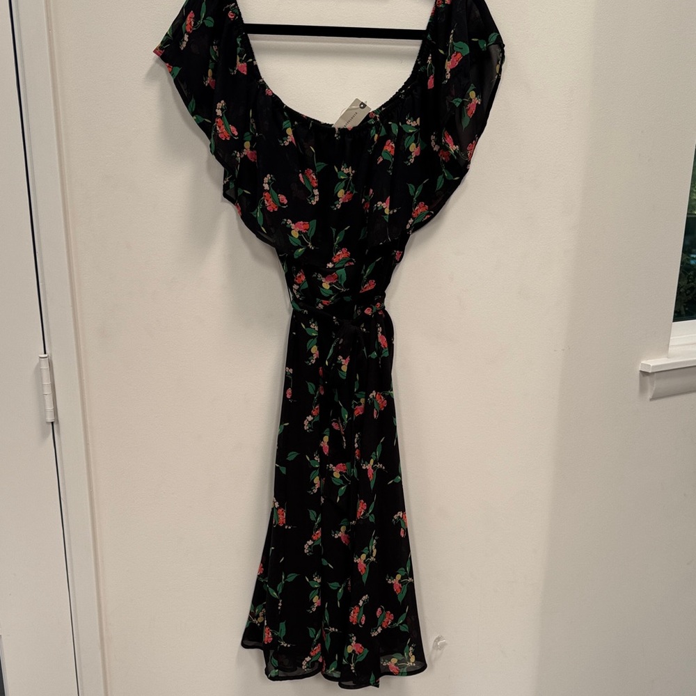 Anthropologie Black Maxi Dress with Red Floral Pattern